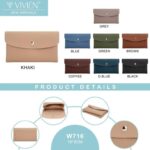 Monedero Sintético Grande de Mujer con Solapa, Compartimento y Bolsillo Interno