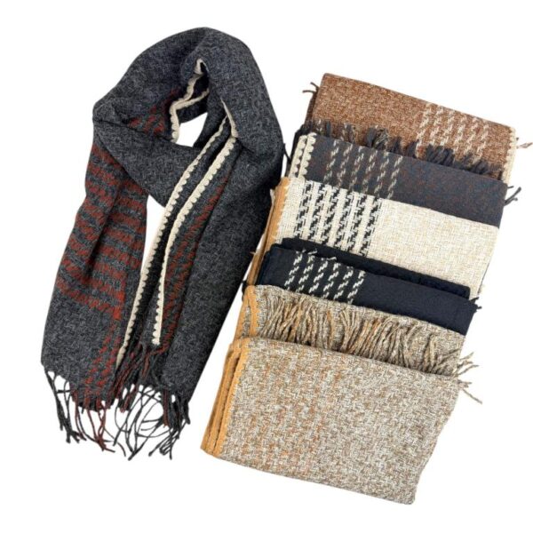 Bufanda de Lana y Cashmere para Mujer con Flecos Decorativos, Diseño Pata de Gallo y Gran Calidad - Imagen 8