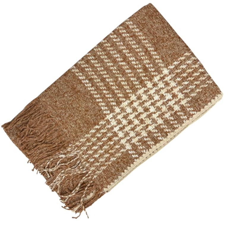 CG0378-19-B Bufanda de Lana y Cashmere para Mujer con Flecos Decorativos, Diseño Pata de Gallo y Gran Calidad - Imagen 1