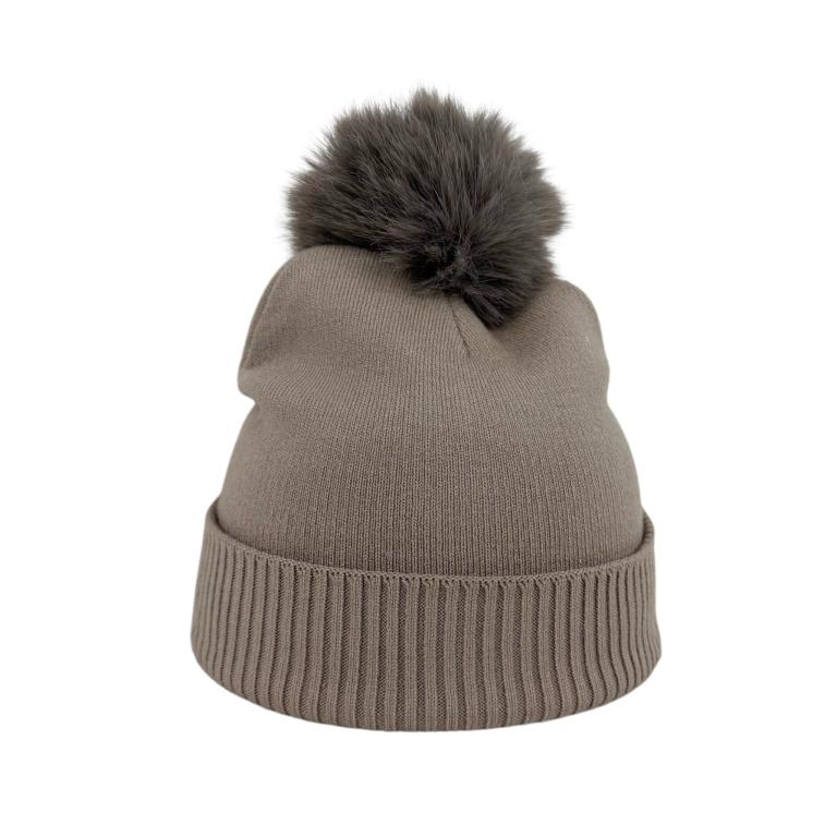 Precioso Gorro de Lana y Cashmere para Mujer con Pompón Extraíble-Taupe Precioso Gorro de Lana y Cashmere para Mujer con Pompón Extraíble - Imagen 1