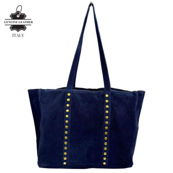 Bolso Shopper de Piel Serraje con Tachuelas y Asas Largas - Imagen 7