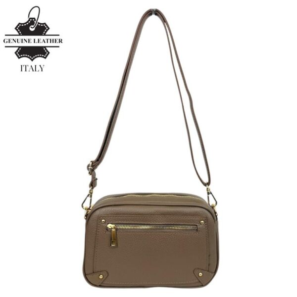 Bolso Bandolera en Piel Italiana con Bolsillo y 4 Tachuelas Decorativas Frontales para Mujer-Taupe -Mayorista España