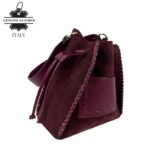 Bolso Bucket en Piel de Serraje con Compartimento Frontal y Cierre de Cuerdas para Mujer-Details- Mayorista España