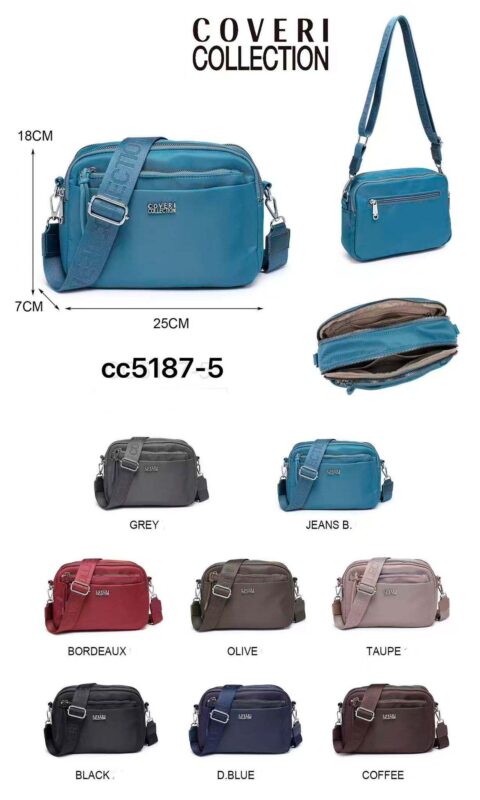 Bolso Bandolera Coveri Collection en Nylon para Mujer con Neceser Extra Frontal y 2 Cremalleras-All-Mayorista España