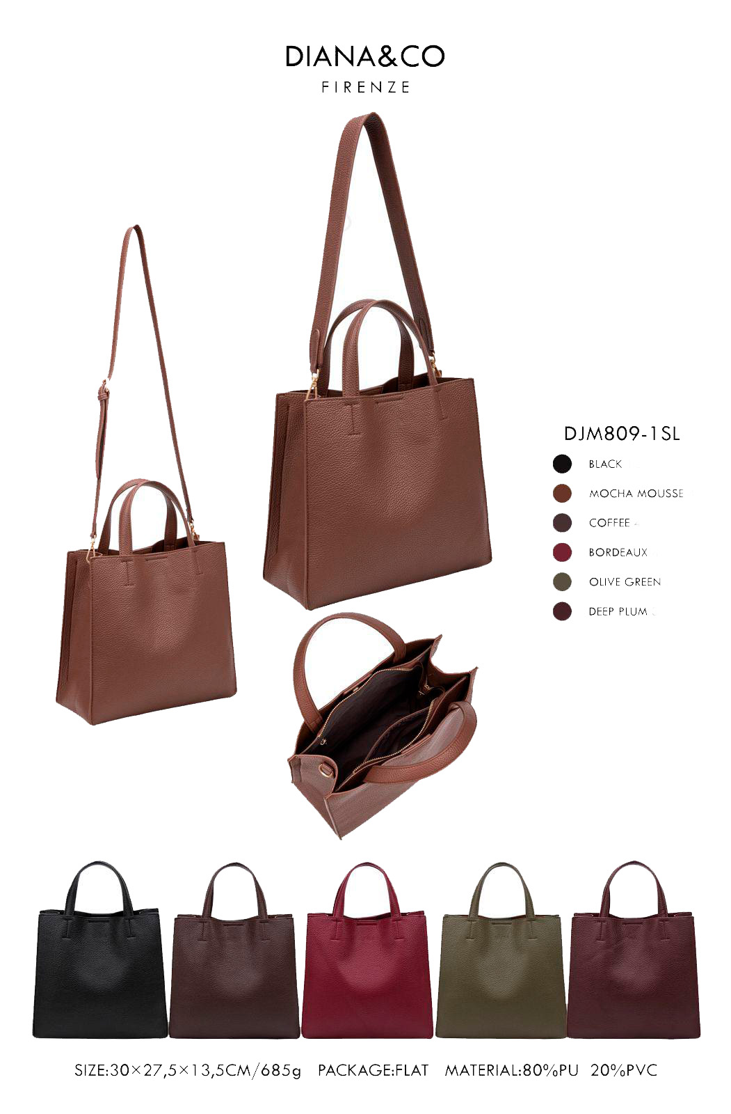 CGDJM809-1SL-1-All Amplio Bolso de Mano en Piel Sintética con Gran Calidad y 3 Compartimentos Internos de Mujer - Imagen 1