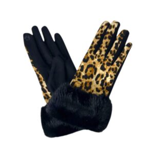 Guantes de Mujer con Diseño Animal Print y Pelito Decorativo