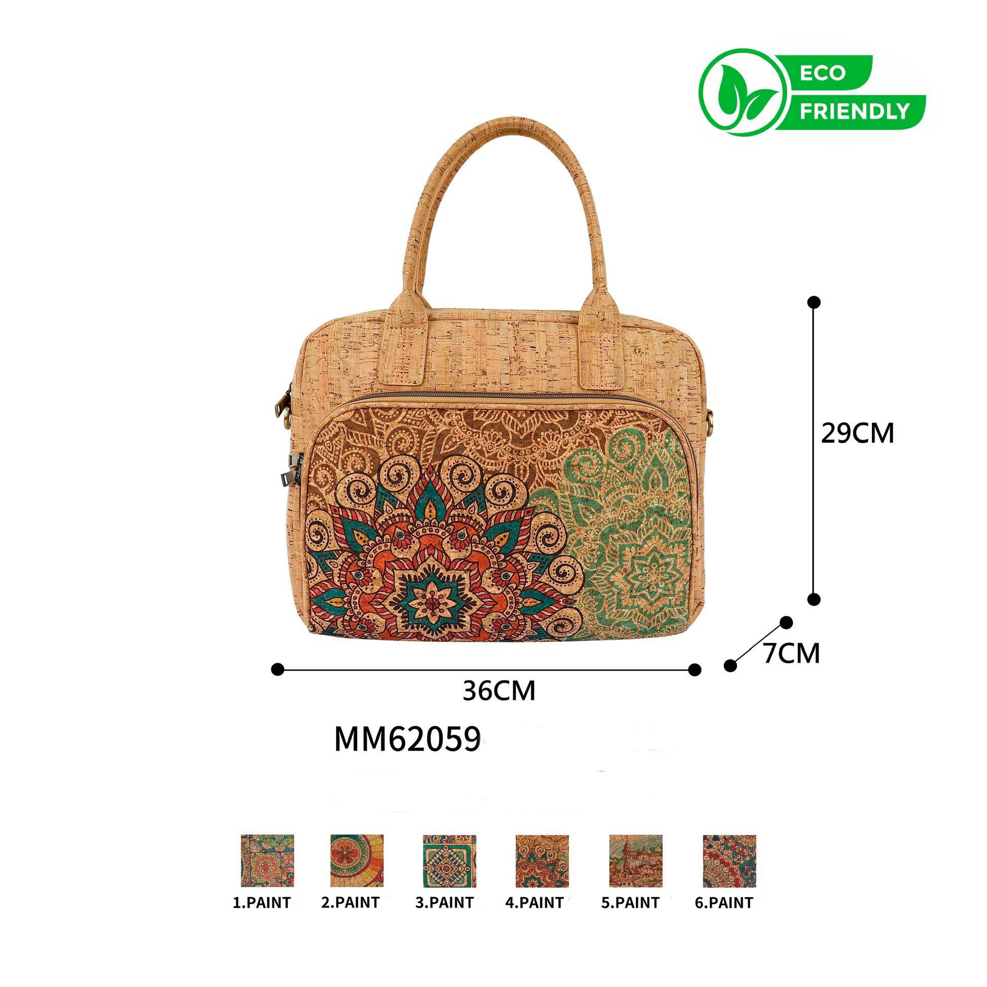 CGMM62059-All Bolso Maletín Ecológico en Corcho para Mujer con Bolsillo Frontal de 2 Cremalleras-All - Mayorista España