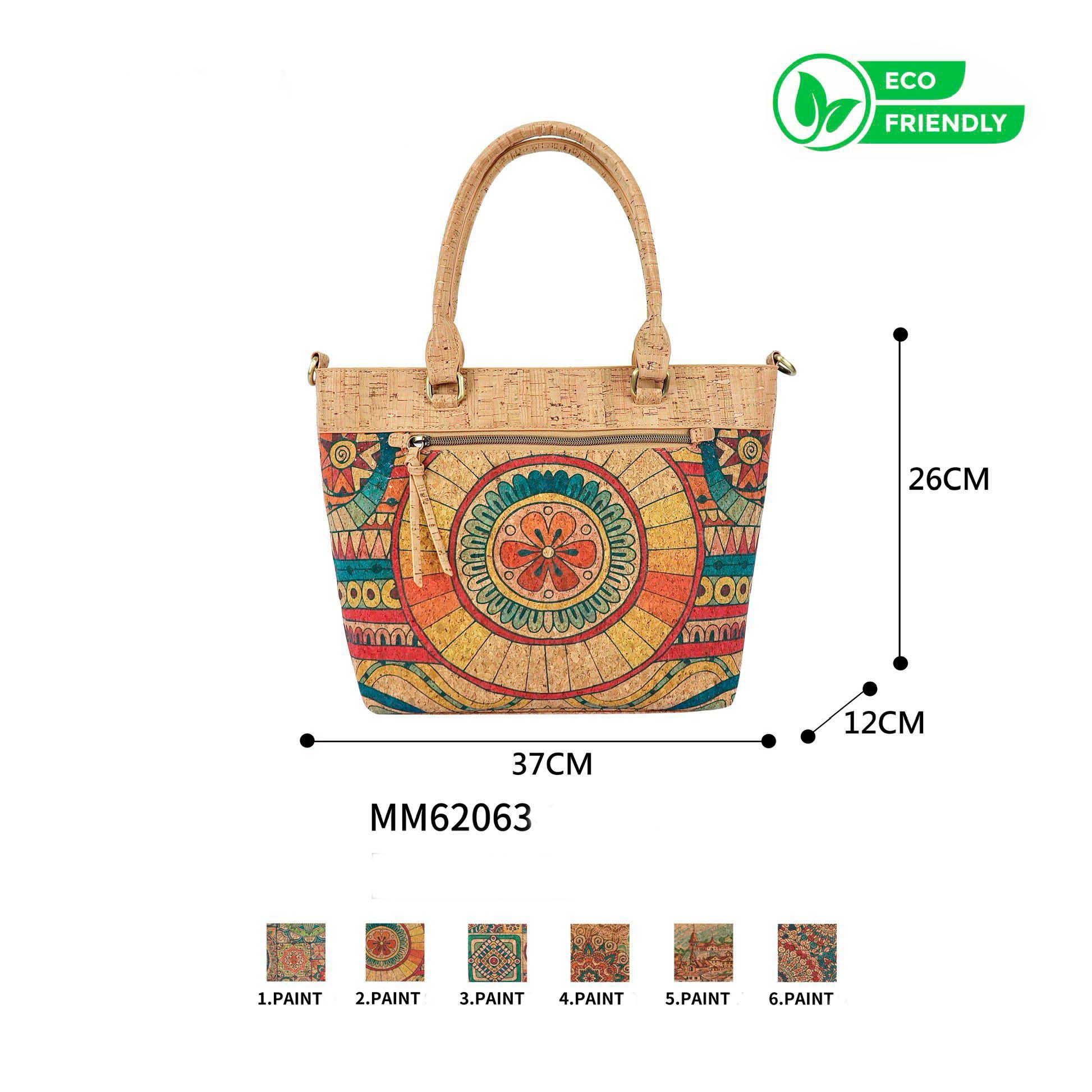 CGMM62063-All Bolso de Mano Ecológico en Corcho tipo Tote para Mujer con Bolsillo Frontal y Bonito Diseño - Imagen 1