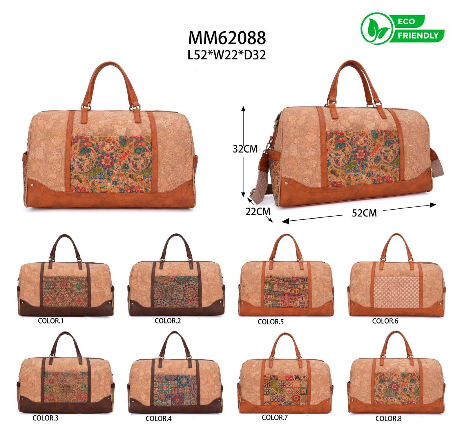 CGMM62088-All Amplio Bolso de Deporte/Viaje Ecológico en Corcho para Mujer con Bonito Diseño y Tira Bandolera - Imagen 1