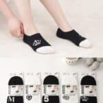 Calcetines Invisibles de Mujer en Algodón con Diseño Blanco/Negro y Suela Antideslizante de Silicona