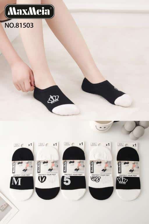 CGMX81503-All Calcetines Invisibles de Mujer en Algodón con Diseño Blanco/Negro y Suela Antideslizante de Silicona - Imagen 1