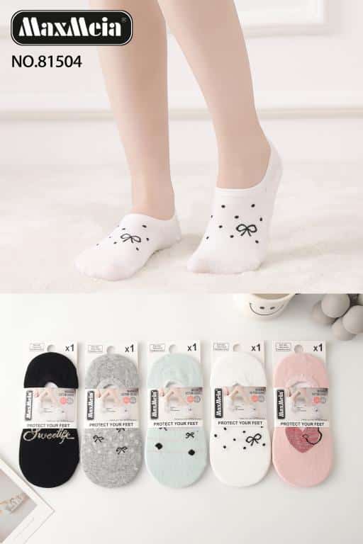 CGMX81504-All Calcetines Invisibles de Mujer en Algodón con Suela Antideslizante de Silicona y Bonito Diseño - Imagen 1