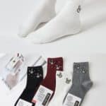 Calcetines Cortos en Algodón con Diseño de Conejitos y Talla Única para Mujer