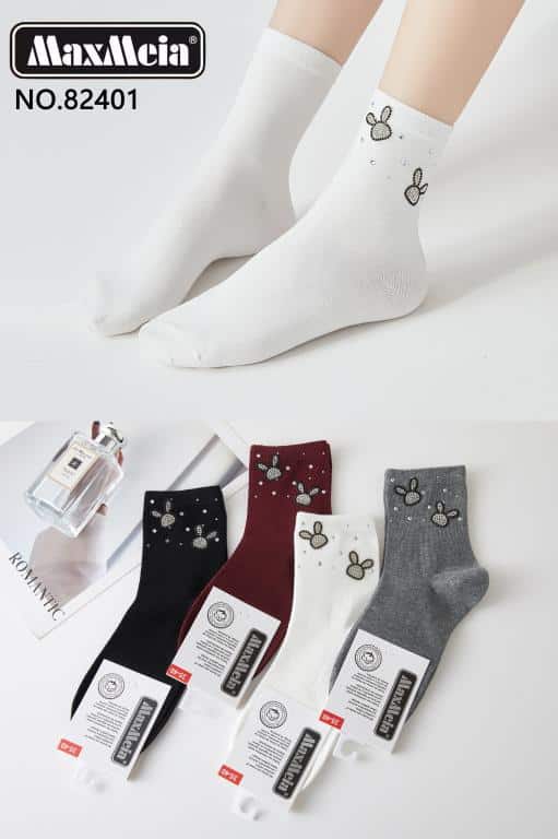 CGMX82401-All Calcetines Cortos en Algodón con Diseño de Conejitos y Talla Única para Mujer - Imagen 1