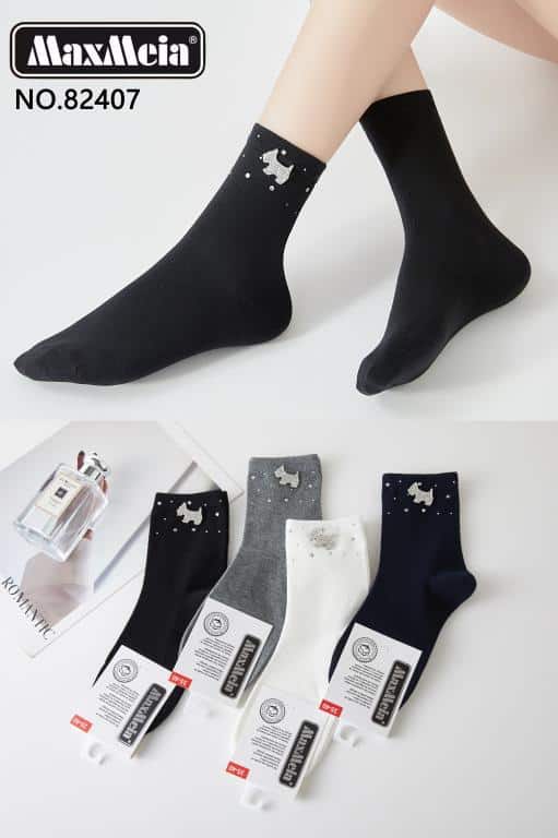 CGMX82407-All Calcetines Cortos de Algodón para Mujer en Talla Única con Bonito Diseño de Perrito - Imagen 1