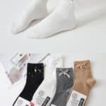 Calcetines Cortos de Algodón para Mujer en Talla Única con Diseño Lazo Decorativo