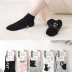 Calcetines Cortos de Algodón Peinado para Mujer con Precioso Diseño de Gatos y Colores Lisos