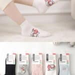 Calcetines Cortos de Algodón Peinado con Bonito Diseño de Conejito y Colores Lisos para Mujer