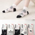 Calcetines Cortos de Algodón Peinado con Diseño de Flores y Talla Única para Mujer