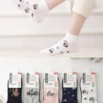 Calcetines Cortos de Mujer en Algodón Peinado con Diseños Musicales y Colores Lisos