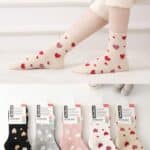 Calcetines Cortos de Algodón Peinado con Diseño de Corazones y Talla Única para Mujer