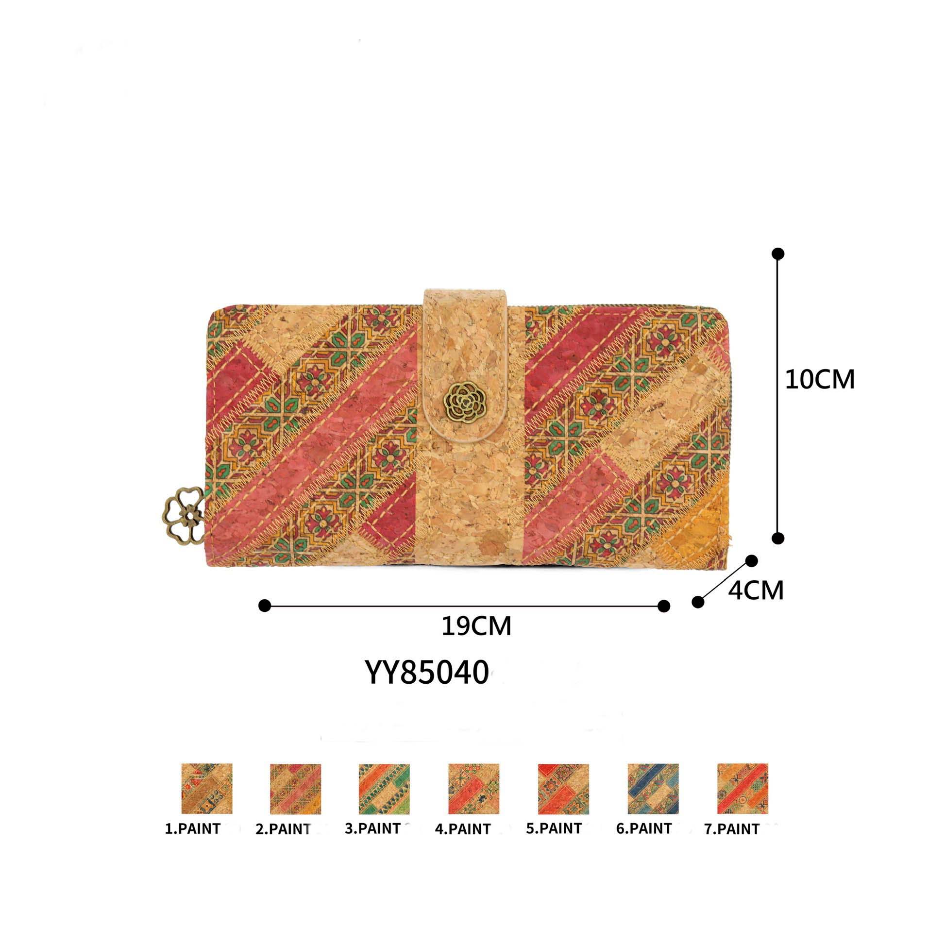CGYY85040-All Cartera Larga de Corcho para Mujer con Mini Solapa, Cierre de Cremallera y Bonitos Colores-All- Mayorista España