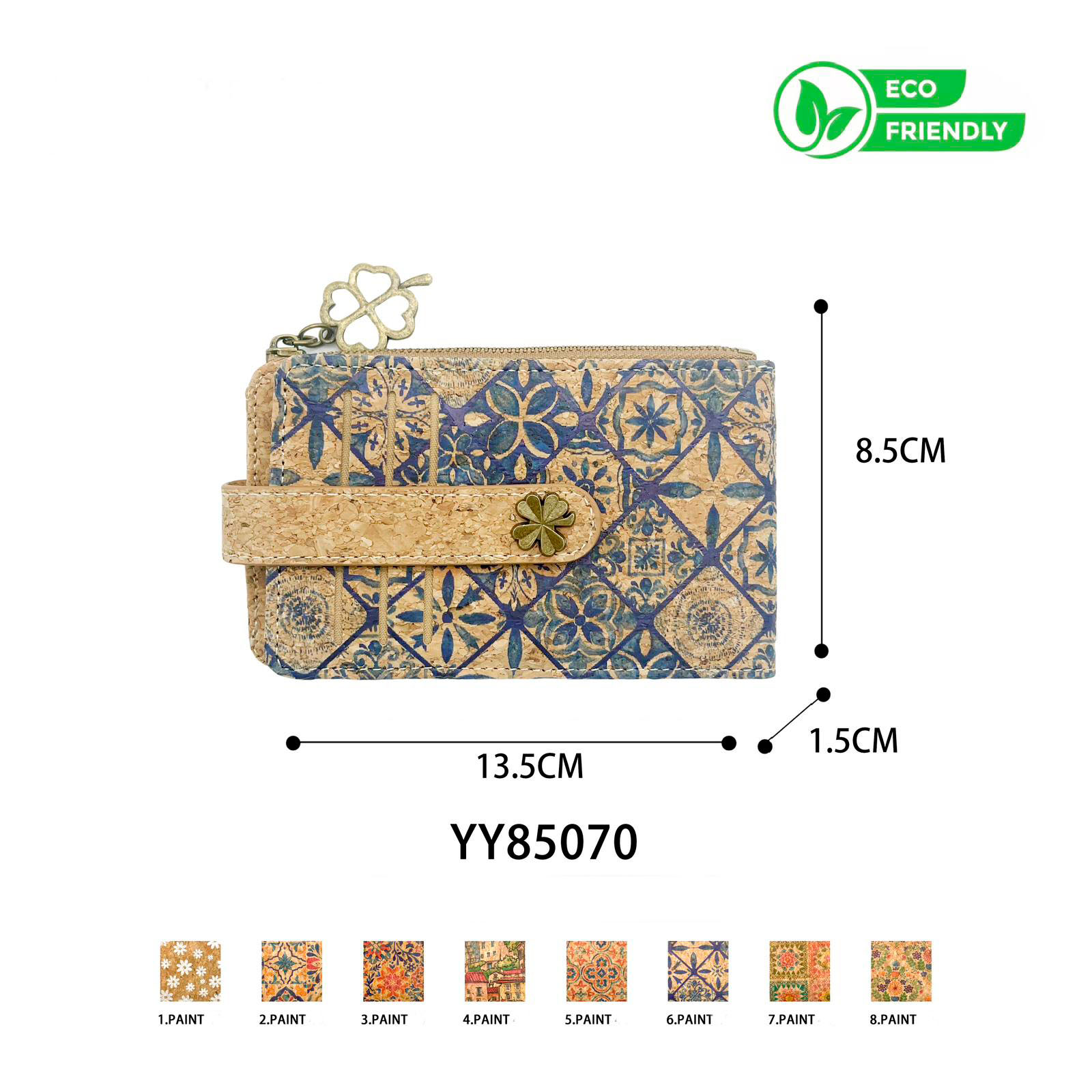 CGYY85070-All Tarjetero Ecológico en Corcho para Mujer con Bolsillo con Cremallera y Estilo Alegre - Imagen 1