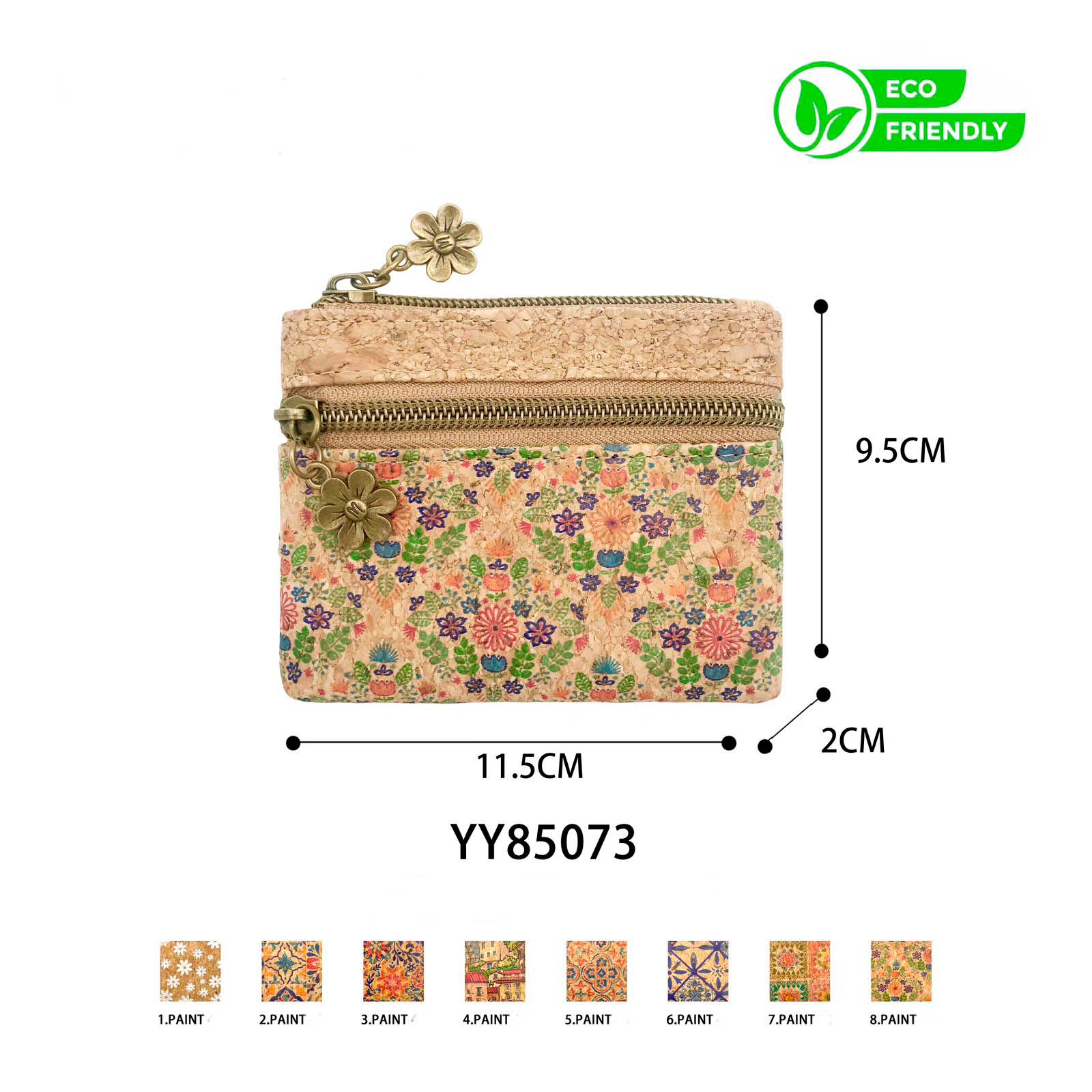 CGYY85073-All Monedero Compacto y Ecológico en Corcho con Bolsillo Frontal y Cremalleras para Mujer - Imagen 1