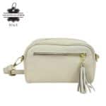 Bolso Bandolera de Mujer en Piel Italiana con Bolsillo Frontal con Flecos y Cierre de Cremallera - Imagen 4