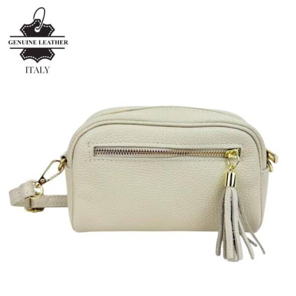 Bolso Bandolera de Mujer en Piel Italiana con Bolsillo Frontal con Flecos y Cierre de Cremallera - Imagen 4