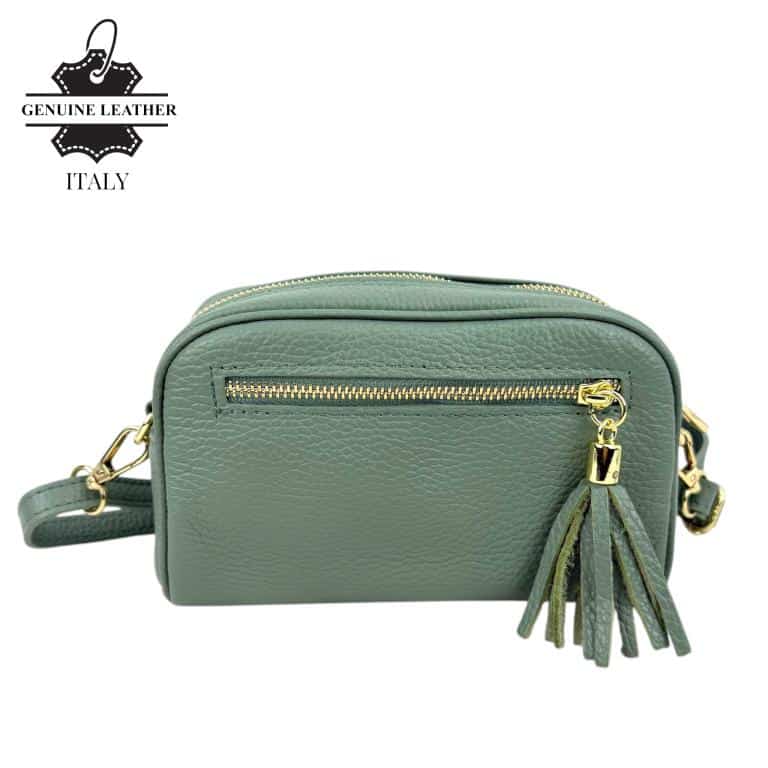 CG57959-Mint Bolso Bandolera de Mujer en Piel Italiana con Bolsillo Frontal con Flecos y Cierre de Cremallera - Imagen 1