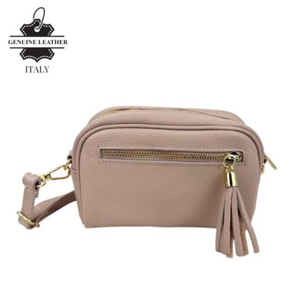 Bolso Bandolera de Mujer en Piel Italiana con Bolsillo Frontal con Flecos y Cierre de Cremallera - Imagen 3