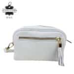 Bolso Bandolera de Mujer en Piel Italiana con Bolsillo Frontal con Flecos y Cierre de Cremallera - Imagen 6