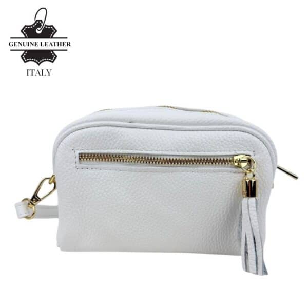 Bolso Bandolera de Mujer en Piel Italiana con Bolsillo Frontal con Flecos y Cierre de Cremallera - Imagen 6