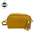 Bolso Bandolera de Mujer en Piel Italiana con Bolsillo Frontal con Flecos y Cierre de Cremallera - Imagen 2