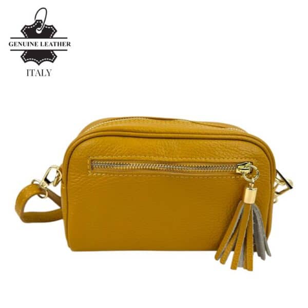 Bolso Bandolera de Mujer en Piel Italiana con Bolsillo Frontal con Flecos y Cierre de Cremallera - Imagen 2