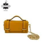 Bolsito de Mano Compacto en Piel con Tachuelas Decorativas y Solapa de 2 Botones para Mujer