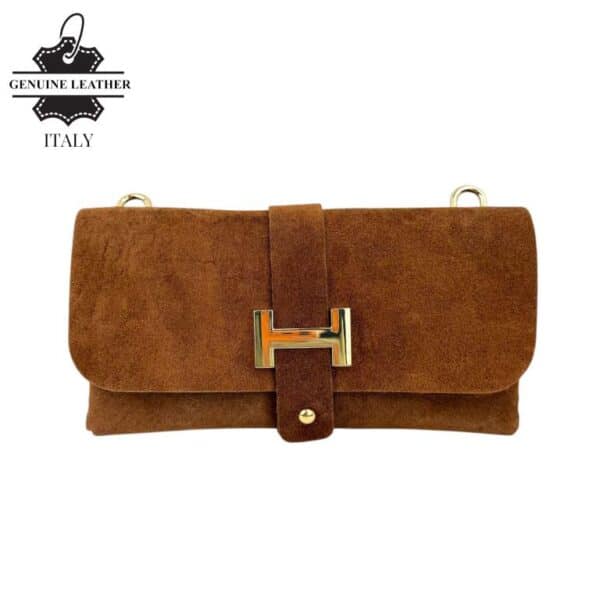 Bolso de Piel Serraje Italiano con Diseño Dorado H y Asa Extraíble para Mujer - Imagen 6