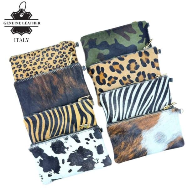 Cartera en Piel Italiana con Pelito, Diseño Animal Print, Cremallera y Asa Corta Extraíble para Mujer - Imagen 2
