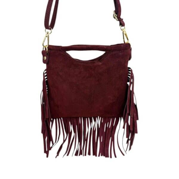 Bolsito de Mano Compacto en Piel de Serraje con Tachuelas Frontales y Flecos Decorativos Mujer - Imagen 11