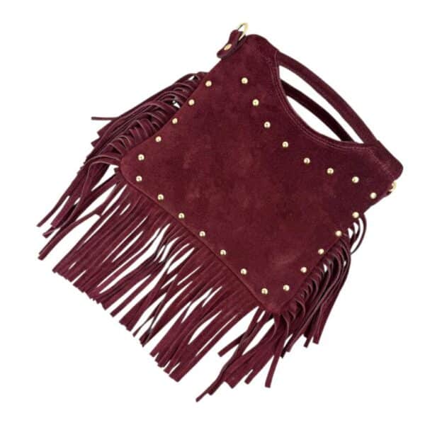 Bolsito de Mano Compacto en Piel de Serraje con Tachuelas Frontales y Flecos Decorativos Mujer - Imagen 13