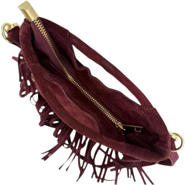 Bolsito de Mano Compacto en Piel de Serraje con Tachuelas Frontales y Flecos Decorativos Mujer - Imagen 14