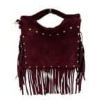 Bolsito de Mano Compacto en Piel de Serraje con Tachuelas Frontales y Flecos Decorativos Mujer - Imagen 10