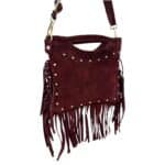 Bolsito de Mano Compacto en Piel de Serraje con Tachuelas Frontales y Flecos Decorativos Mujer - Imagen 9