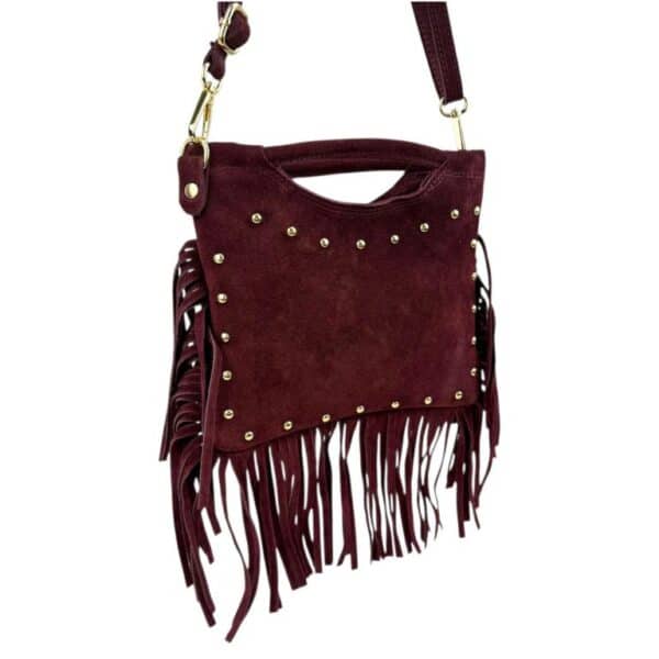 Bolsito de Mano Compacto en Piel de Serraje con Tachuelas Frontales y Flecos Decorativos Mujer - Imagen 9