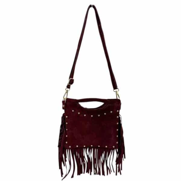 Bolsito de Mano Compacto en Piel de Serraje con Tachuelas Frontales y Flecos Decorativos Mujer - Imagen 12