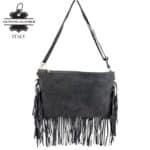 Bolso Bandolera de Serraje Italiano con Gran Calidad, Flecos Decorativos y Cremallera para Mujer - Imagen 4