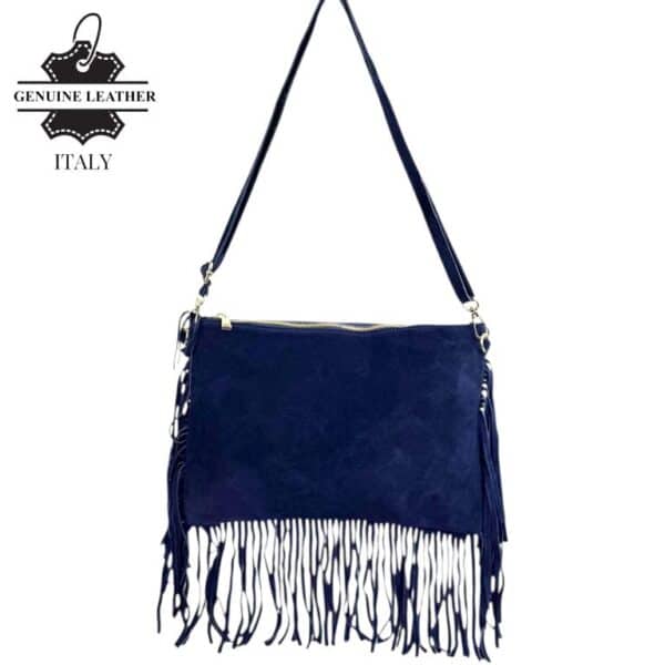Bolso Bandolera de Serraje Italiano con Gran Calidad, Flecos Decorativos y Cremallera para Mujer - Imagen 6
