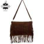 Bolso Bandolera de Serraje Italiano con Gran Calidad, Flecos Decorativos y Cremallera para Mujer - Imagen 9