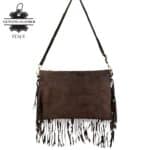 Bolso Bandolera de Serraje Italiano con Gran Calidad, Flecos Decorativos y Cremallera para Mujer - Imagen 7